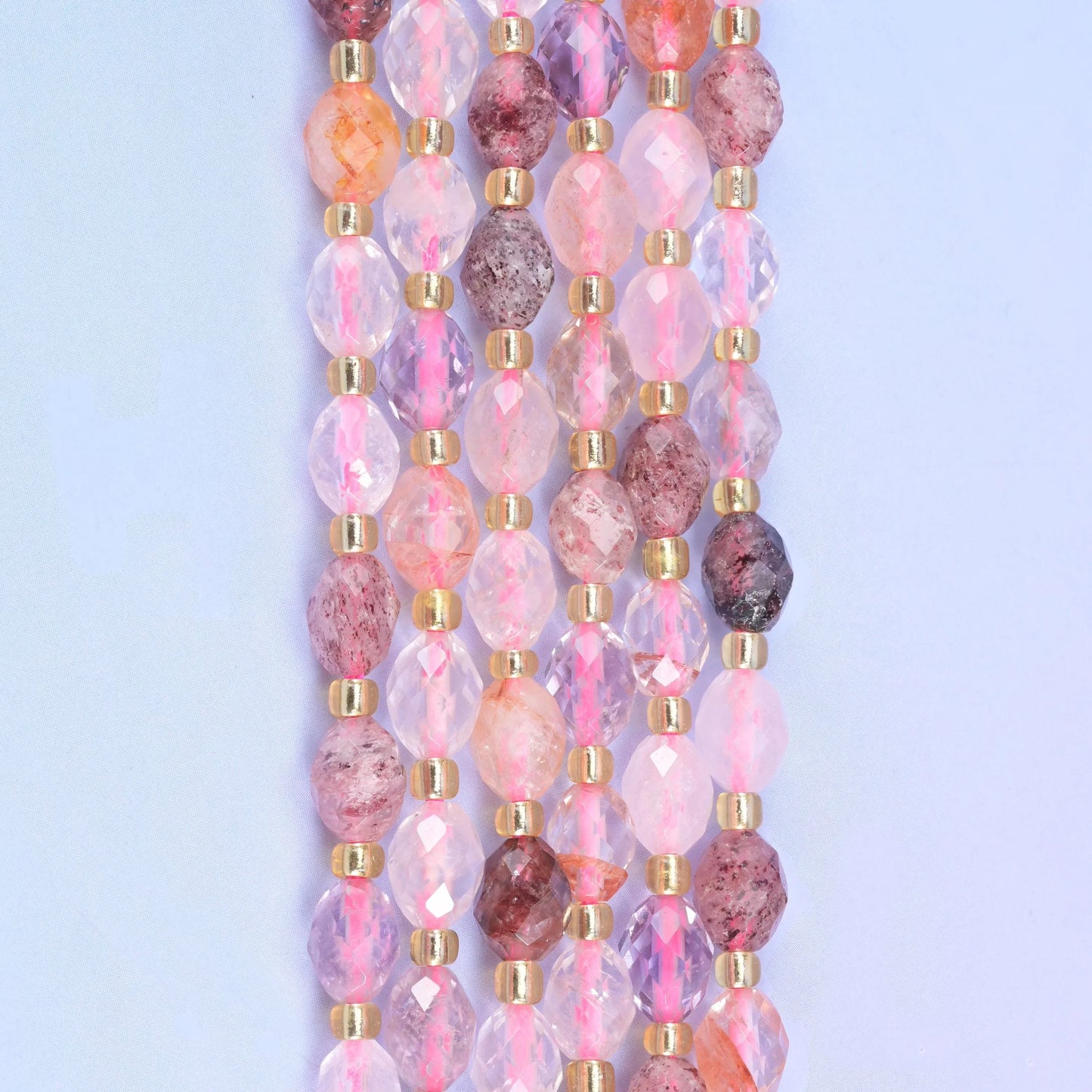 Strawberry Phantom Quartz Faceted Rice Barrel Beads Size 6x8mm Jewelry Making 15.5 Inch Strand