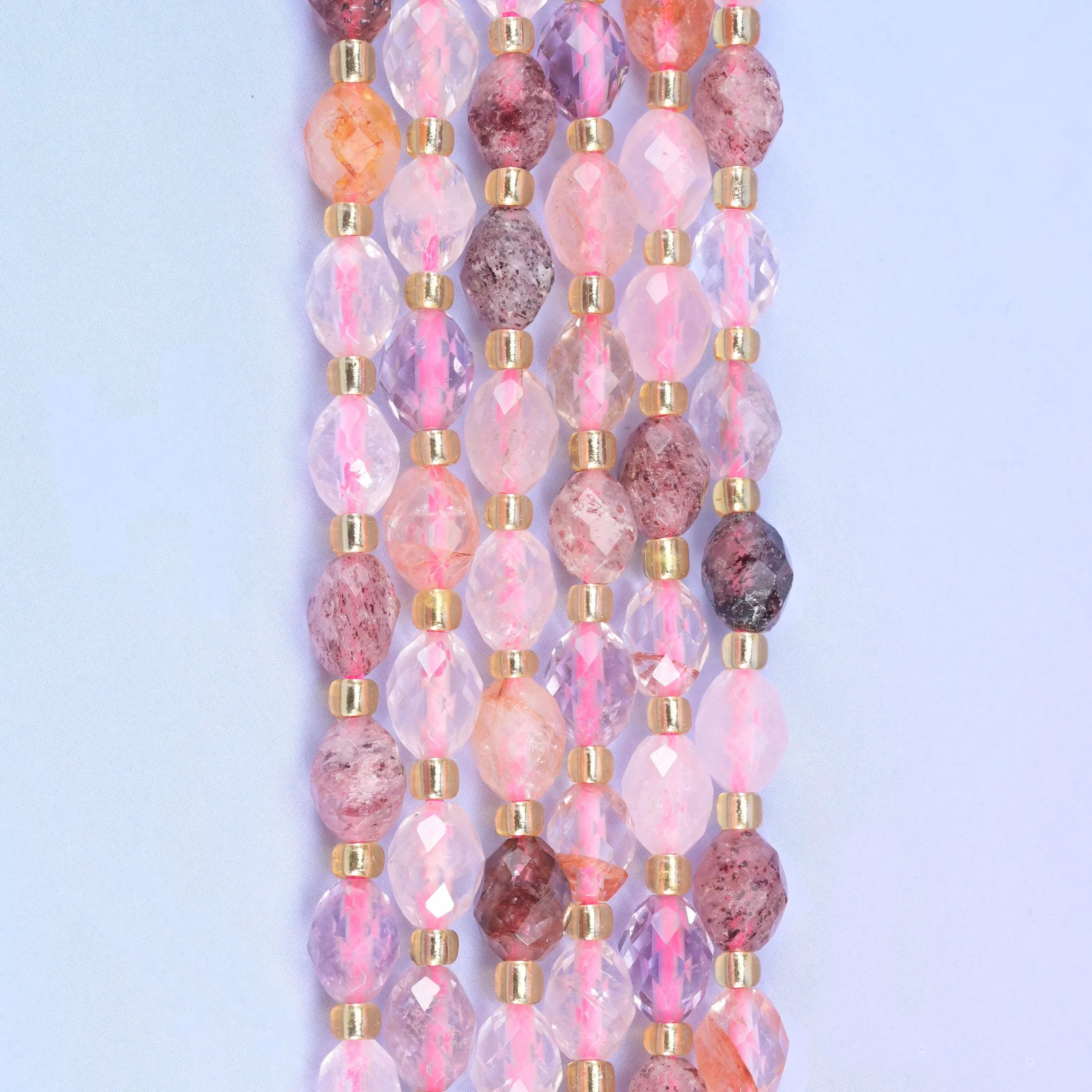 Strawberry Phantom Quartz Faceted Rice Barrel Beads Size 6x8mm Jewelry Making 15.5 Inch Strand