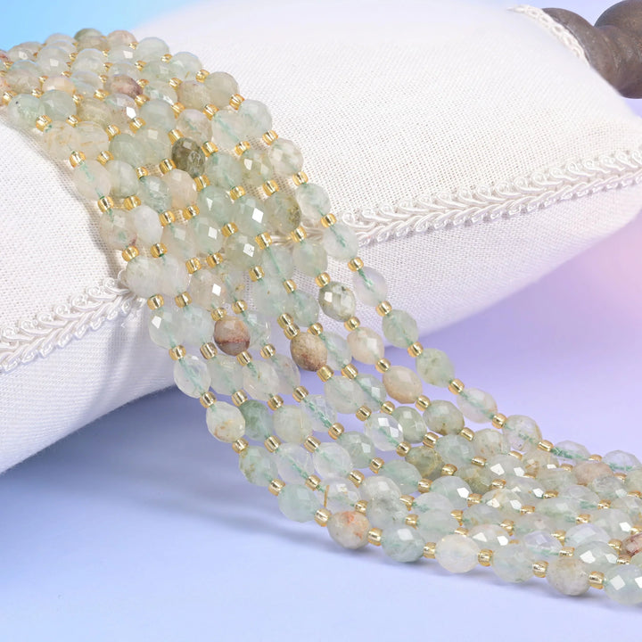 Green Rutilated Quartz Faceted Rice Barrel Beads Size 6x8mm Jewelry Making 15.5 Inch Strand