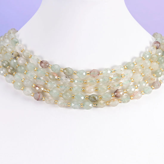Green Rutilated Quartz Faceted Rice Barrel Beads Size 6x8mm Jewelry Making 15.5 Inch Strand