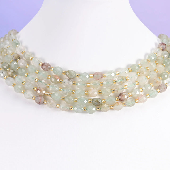 Green Rutilated Quartz Faceted Rice Barrel Beads Size 6x8mm Jewelry Making 15.5 Inch Strand