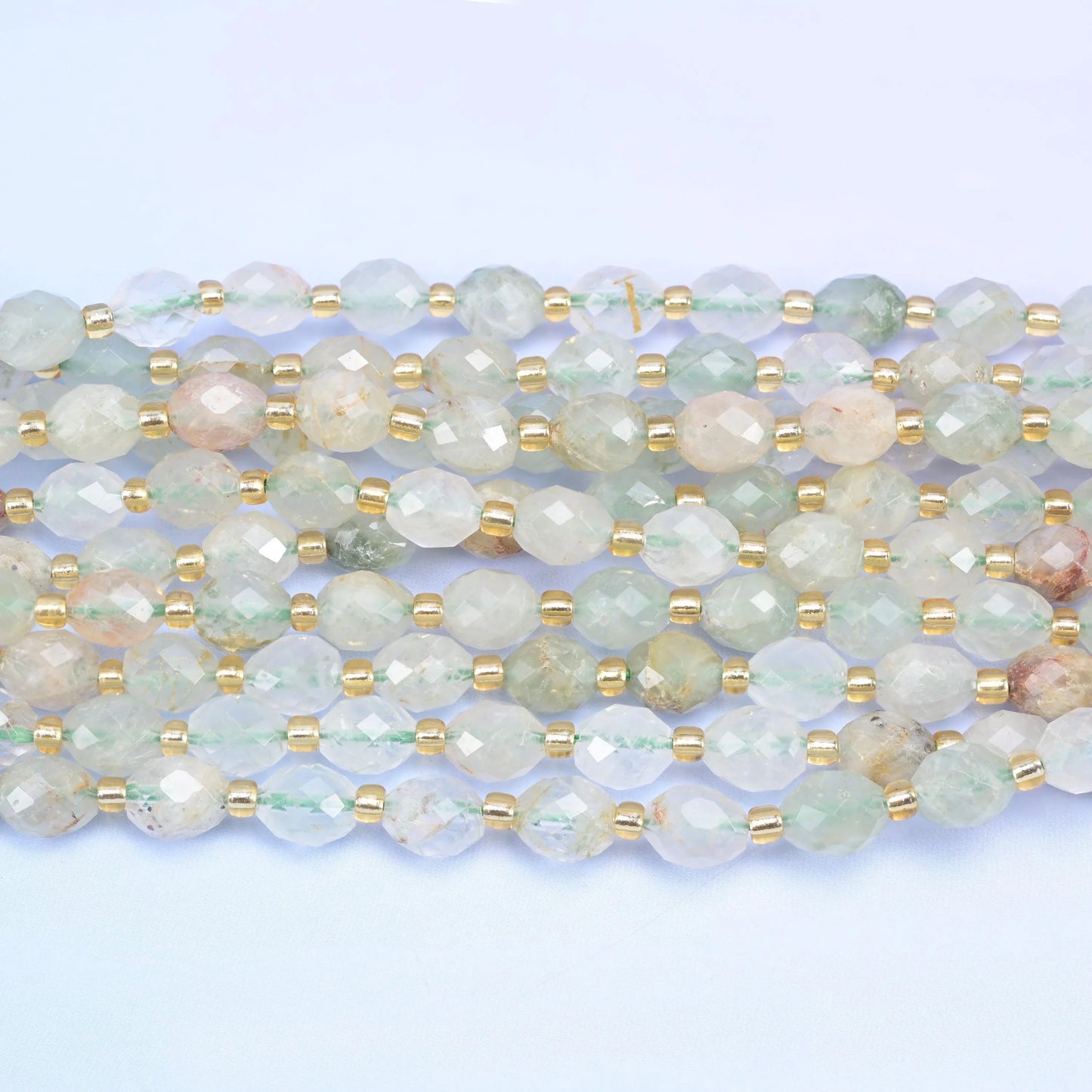 Green Rutilated Quartz Faceted Rice Barrel Beads Size 6x8mm Jewelry Making 15.5 Inch Strand