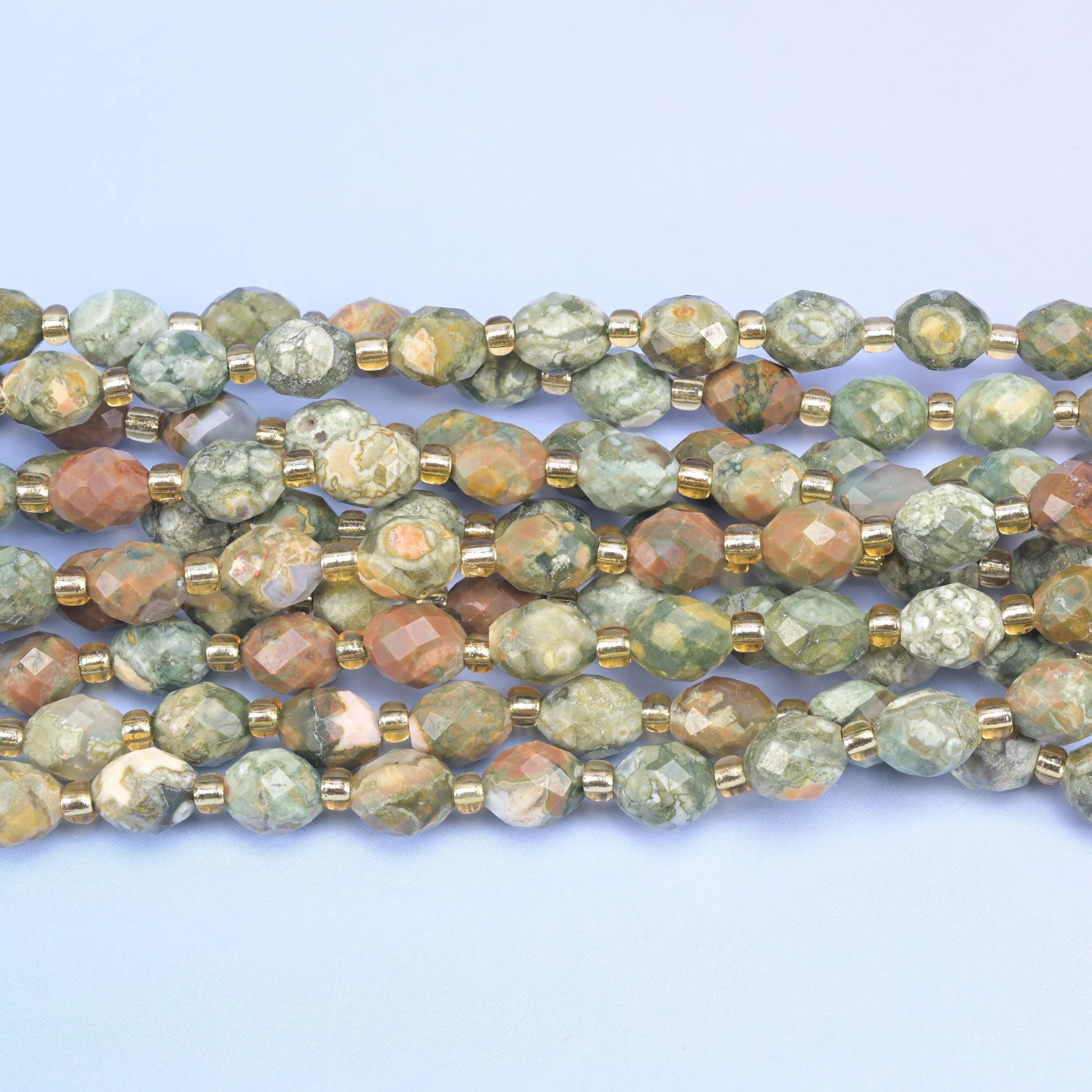 Snake Skin Jasper Faceted Rice Barrel Beads Size 6x8mm Jewelry Making 15.5 Inch Strand
