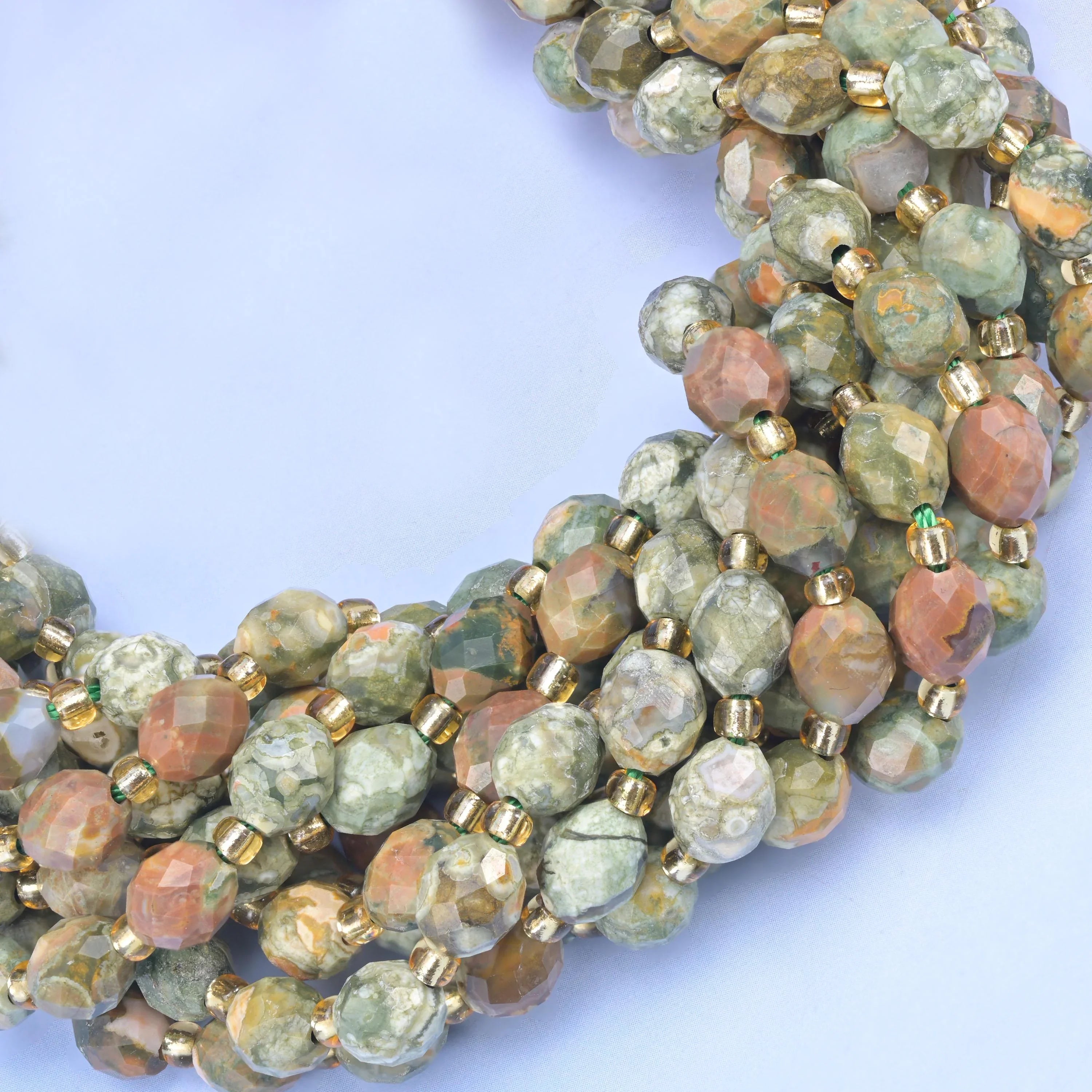Snake Skin Jasper Faceted Rice Barrel Beads Size 6x8mm Jewelry Making 15.5 Inch Strand