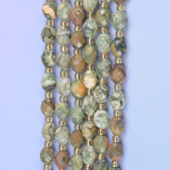 Snake Skin Jasper Faceted Rice Barrel Beads Size 6x8mm Jewelry Making 15.5 Inch Strand