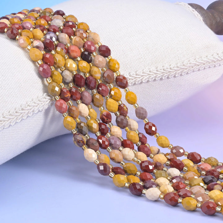 Mookaite Jasper Faceted Rice Barrel Beads Size 6x8mm Jewelry Making 15.5 Inch Strand