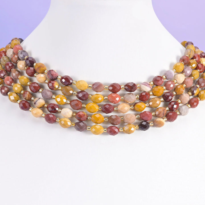 Mookaite Jasper Faceted Rice Barrel Beads Size 6x8mm Jewelry Making 15.5 Inch Strand
