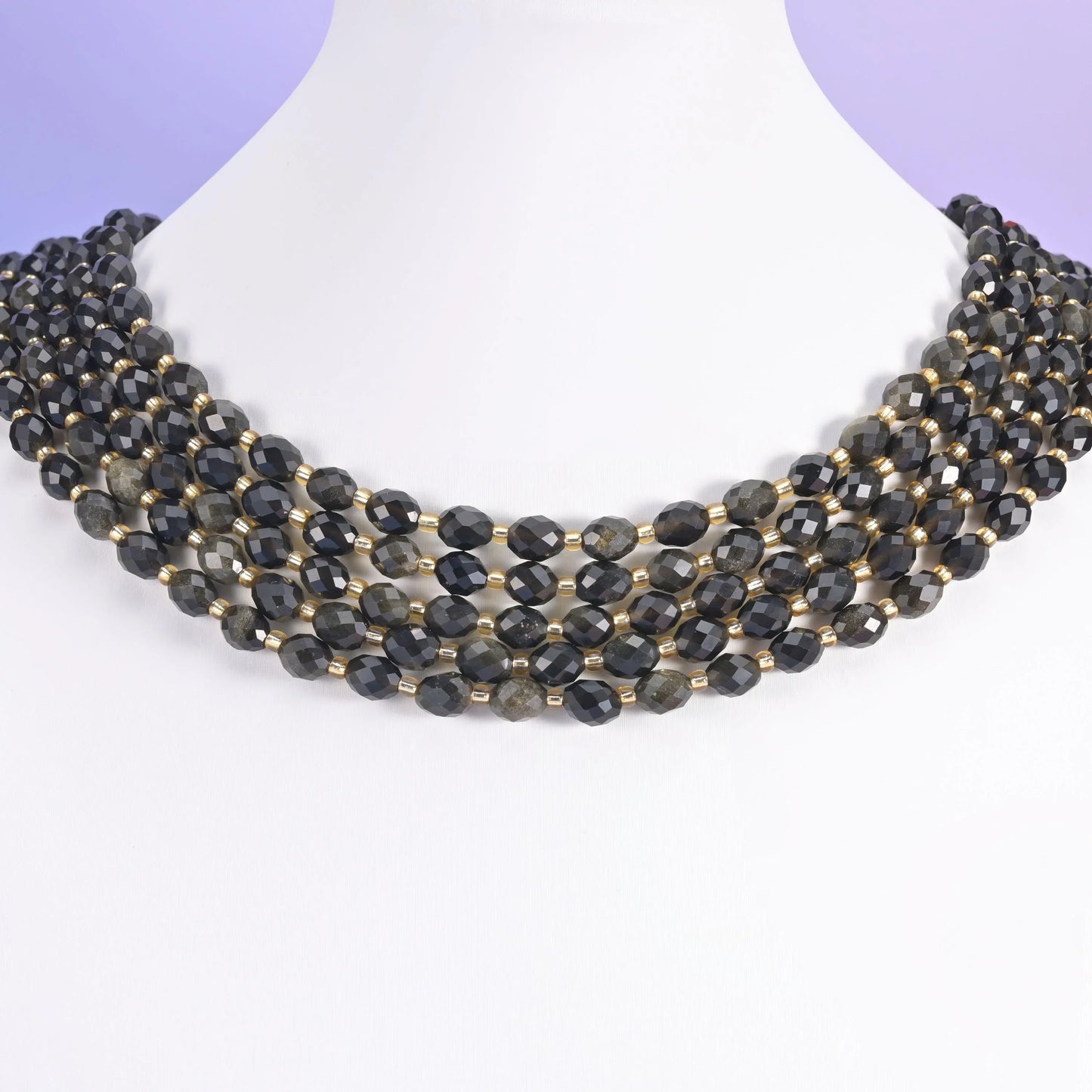Gold Obsidian Faceted Rice Barrel Beads Size 6x8mm Jewelry Making 15.5 Inch Strand