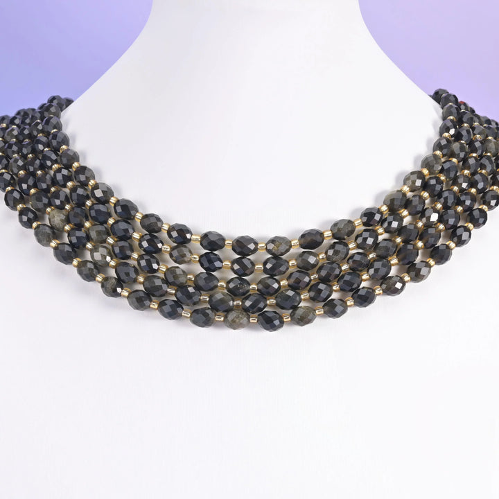 Gold Obsidian Faceted Rice Barrel Beads Size 6x8mm Jewelry Making 15.5 Inch Strand
