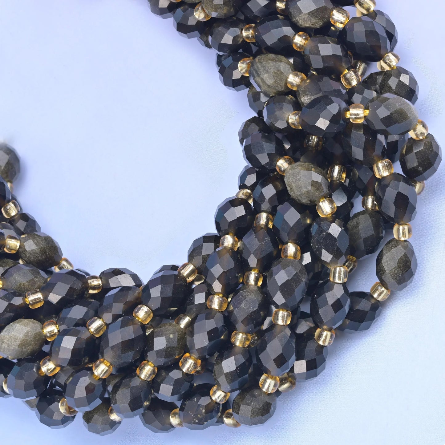 Gold Obsidian Faceted Rice Barrel Beads Size 6x8mm Jewelry Making 15.5 Inch Strand