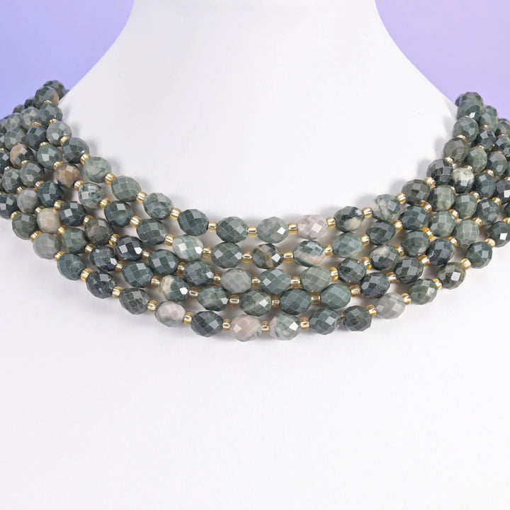 Green Rhodonite Faceted Rice Barrel Beads Size 6x8mm Jewelry Making 15.5 Inch Strand