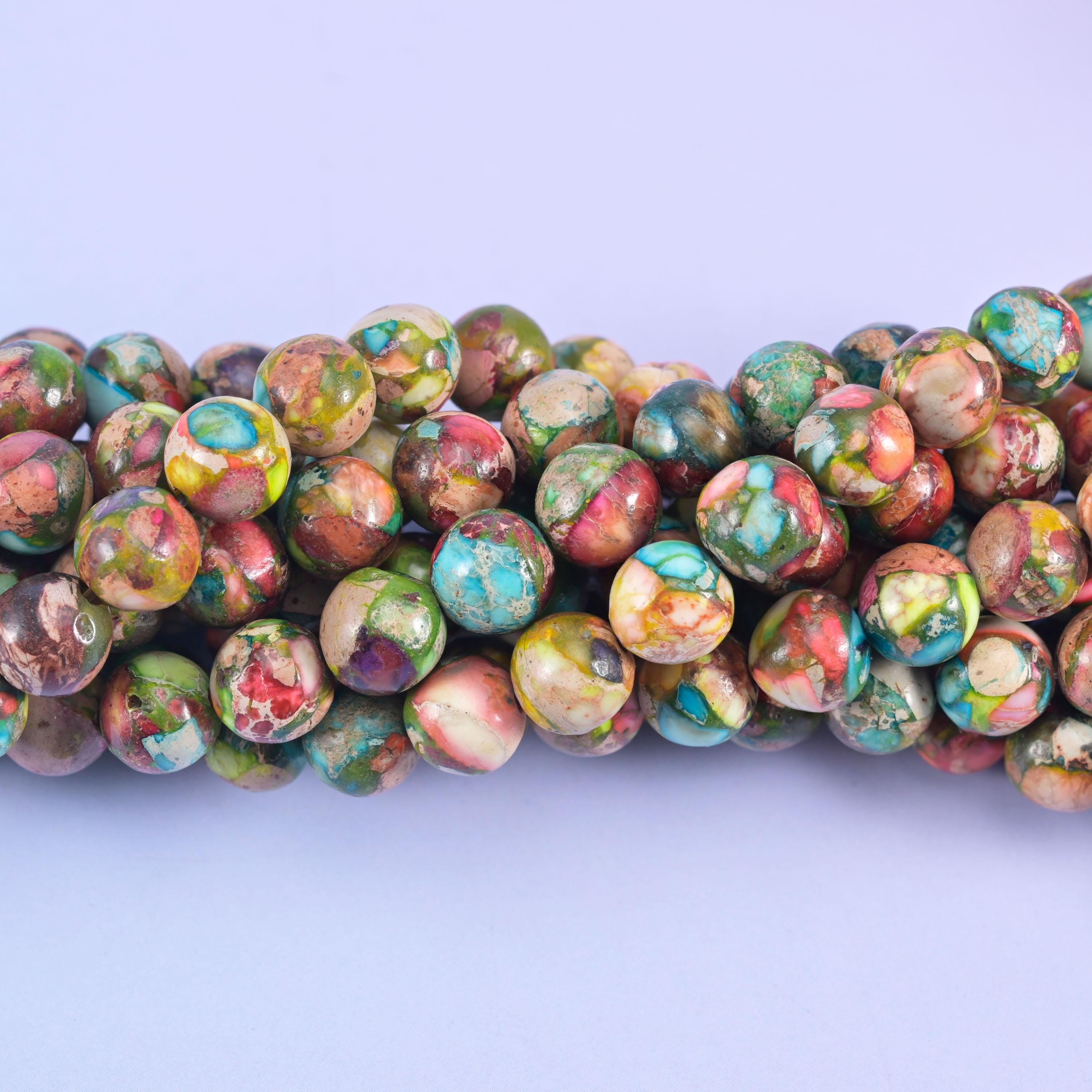 Multi-Color Sea Sediment Jasper Smooth Round Beads 4mm 6mm 8mm 10mm Jewelry Making 15 Inch Strand