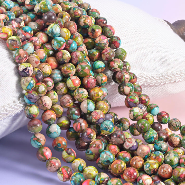 Multi-Color Sea Sediment Jasper Smooth Round Beads 4mm 6mm 8mm 10mm Jewelry Making 15 Inch Strand