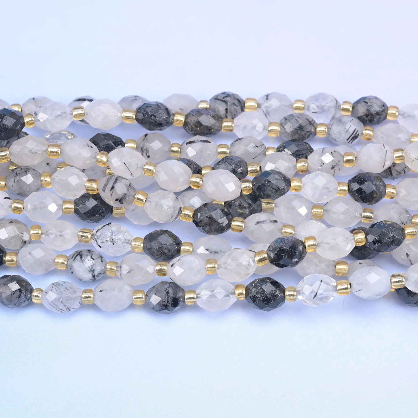 Black Rutilated Quartz Rice Barrel Beads Size 6x8mm Jewelry Making 15.5 Inch Strand