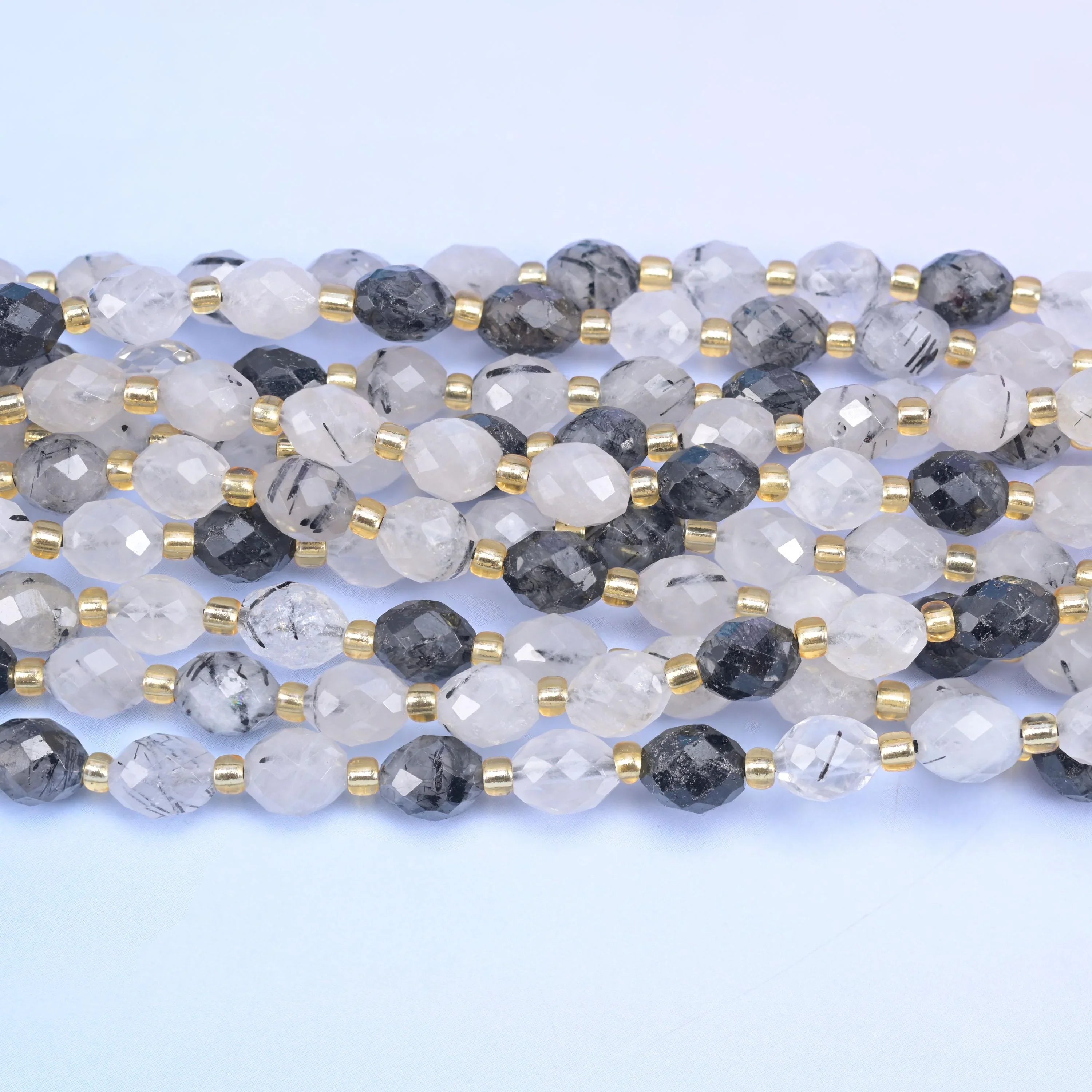 Black Rutilated Quartz Rice Barrel Beads Size 6x8mm Jewelry Making 15.5 Inch Strand