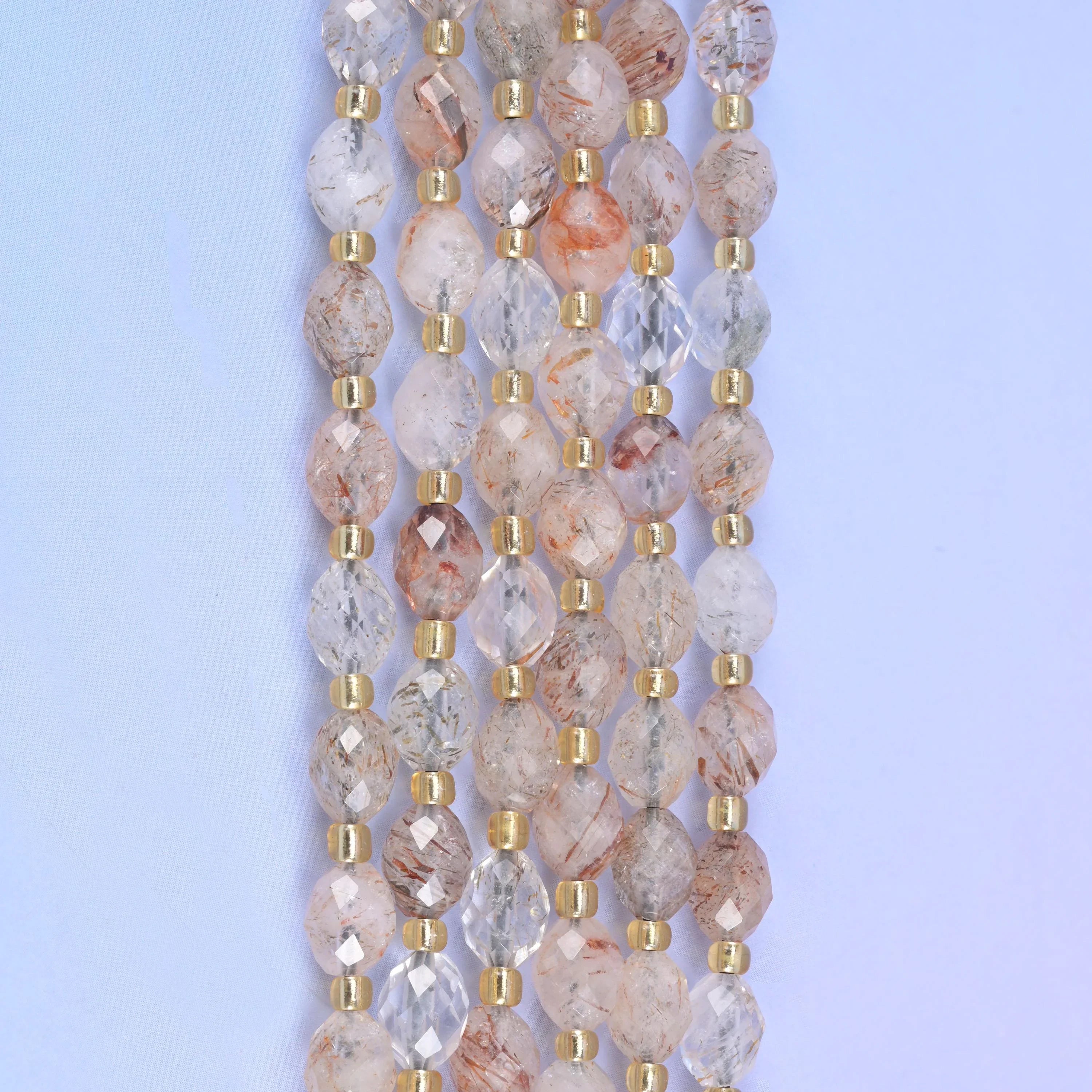Red Copper Rutilated Quartz Rice Barrel Beads Size 6x8mm Jewelry Making 15.5 Inch Strand