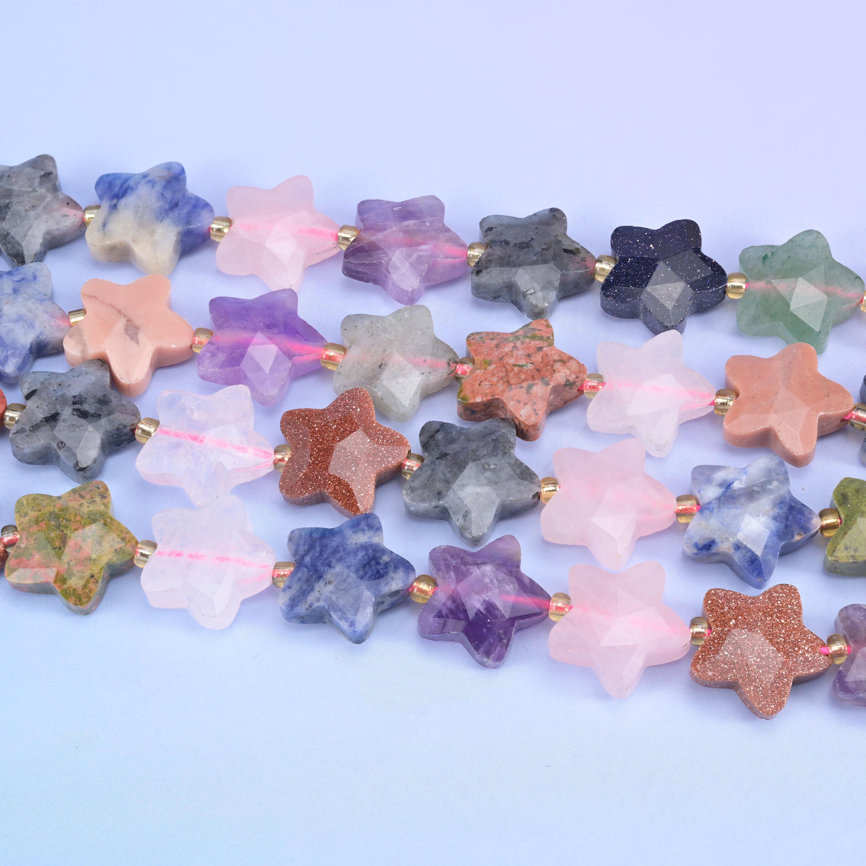 Colorful Assorted Gemstone Faceted Star Beads Size 14mm Jewelry Making 15.5 Inch Strand