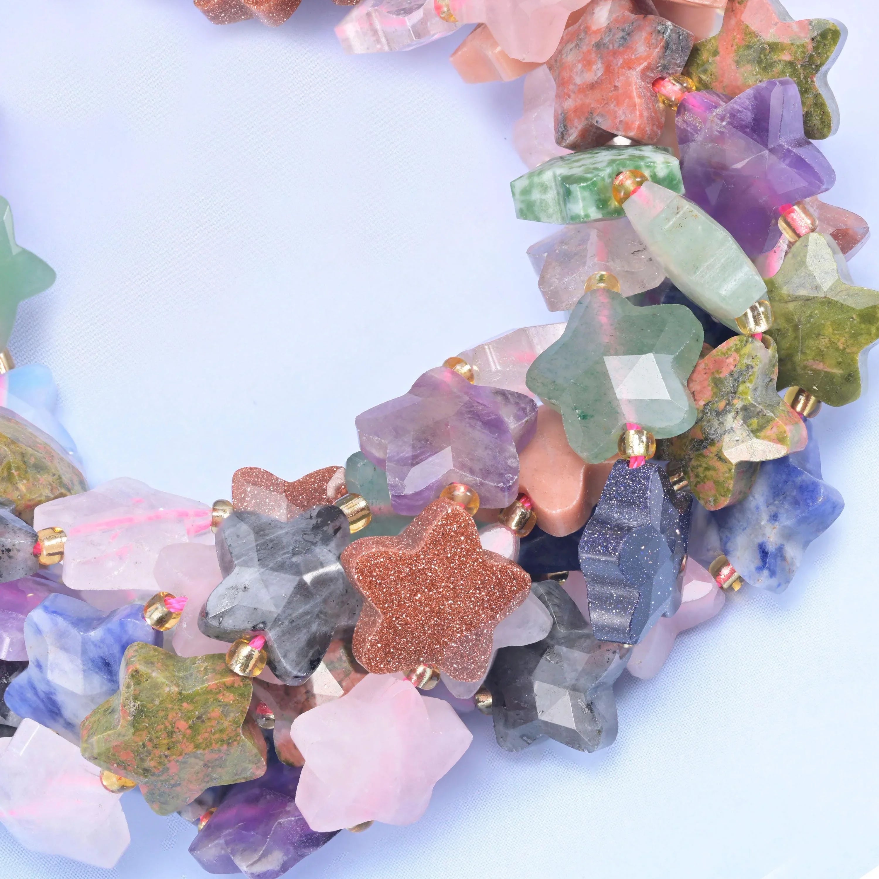 Colorful Assorted Gemstone Faceted Star Beads Size 14mm Jewelry Making 15.5 Inch Strand