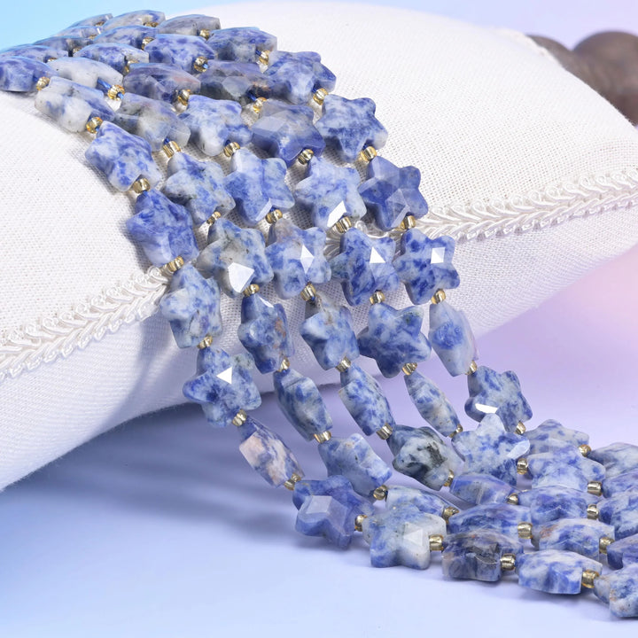 Blue Spot Jasper Faceted Star Beads Size 14mm Jewelry Making 15.5 Inch Strand