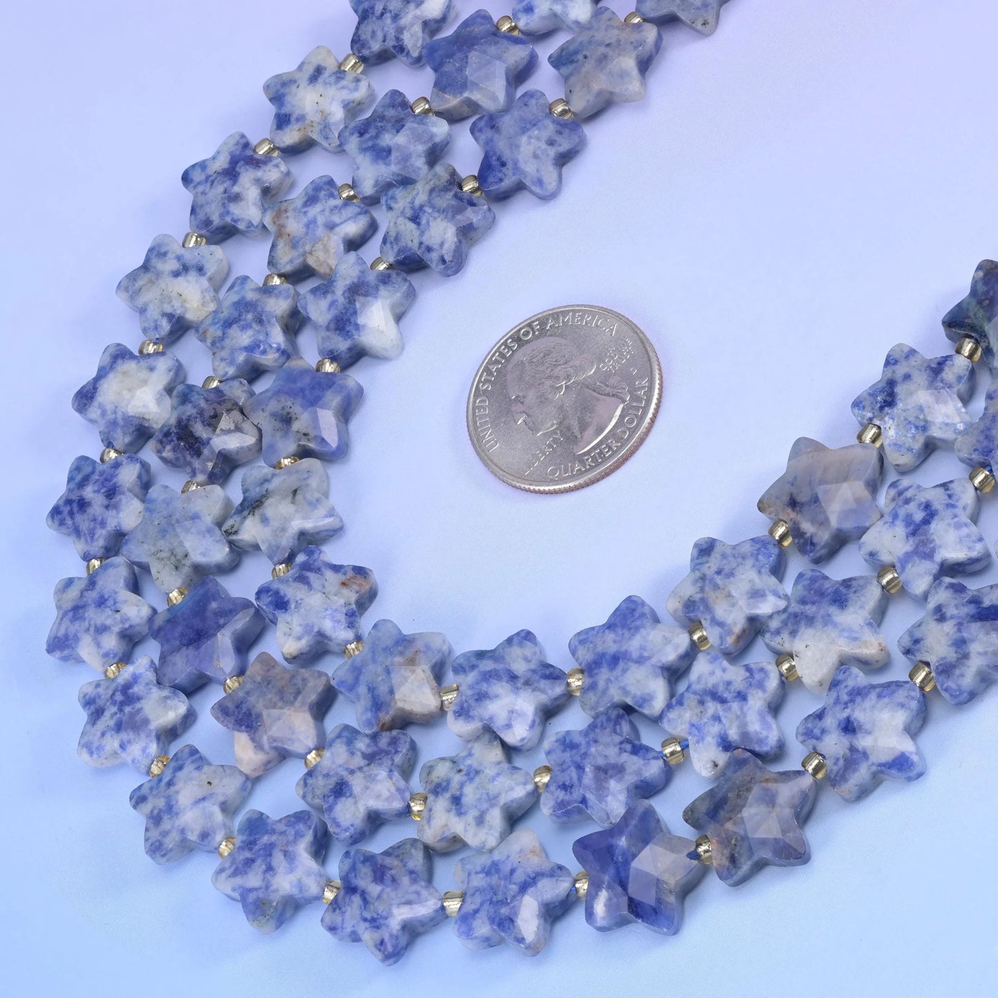 Blue Spot Jasper Faceted Star Beads Size 14mm Jewelry Making 15.5 Inch Strand