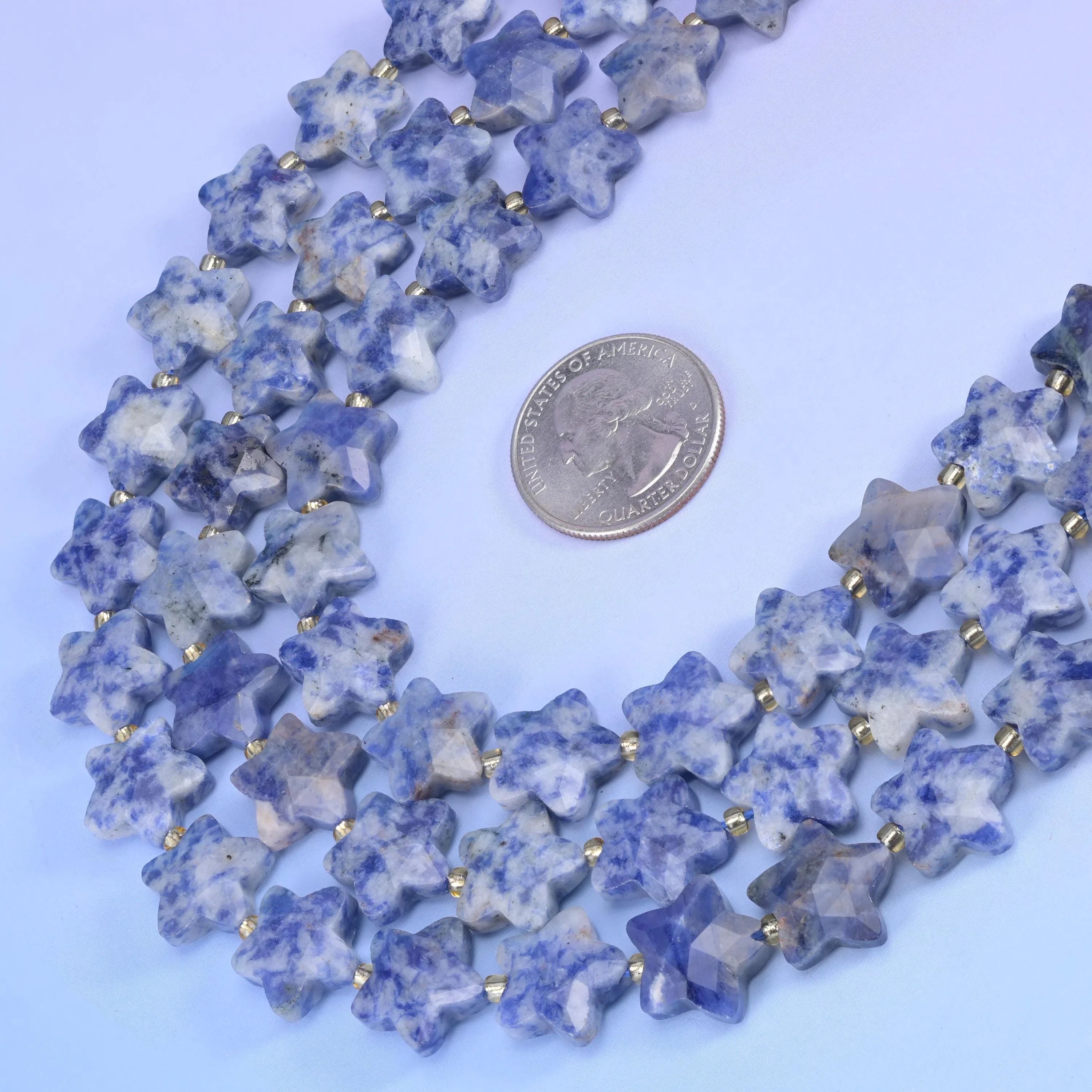 Blue Spot Jasper Faceted Star Beads Size 14mm Jewelry Making 15.5 Inch Strand