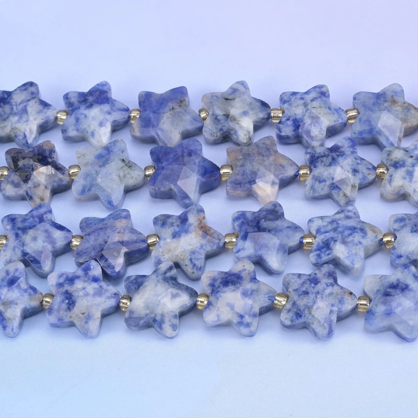 Blue Spot Jasper Faceted Star Beads Size 14mm Jewelry Making 15.5 Inch Strand