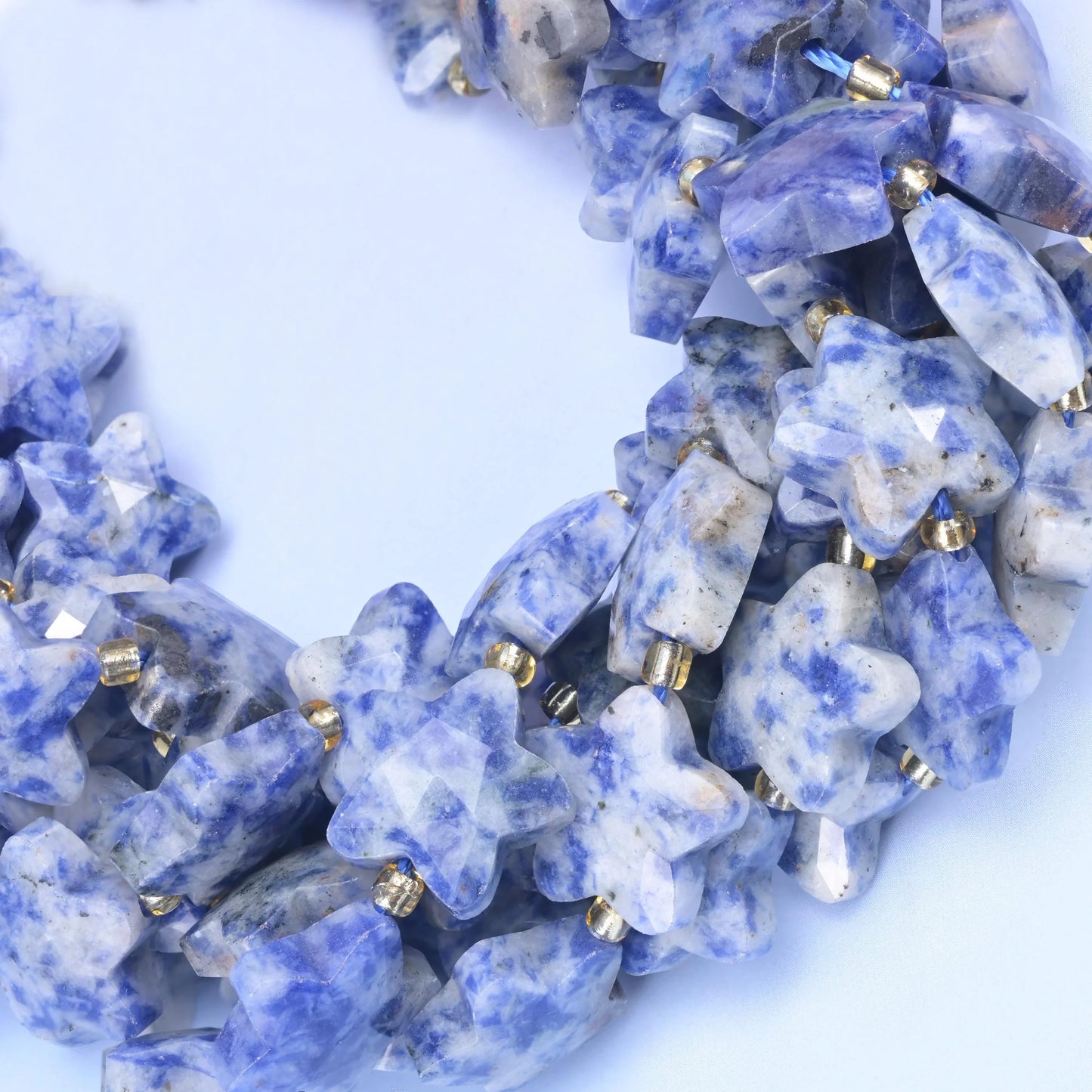 Blue Spot Jasper Faceted Star Beads Size 14mm Jewelry Making 15.5 Inch Strand