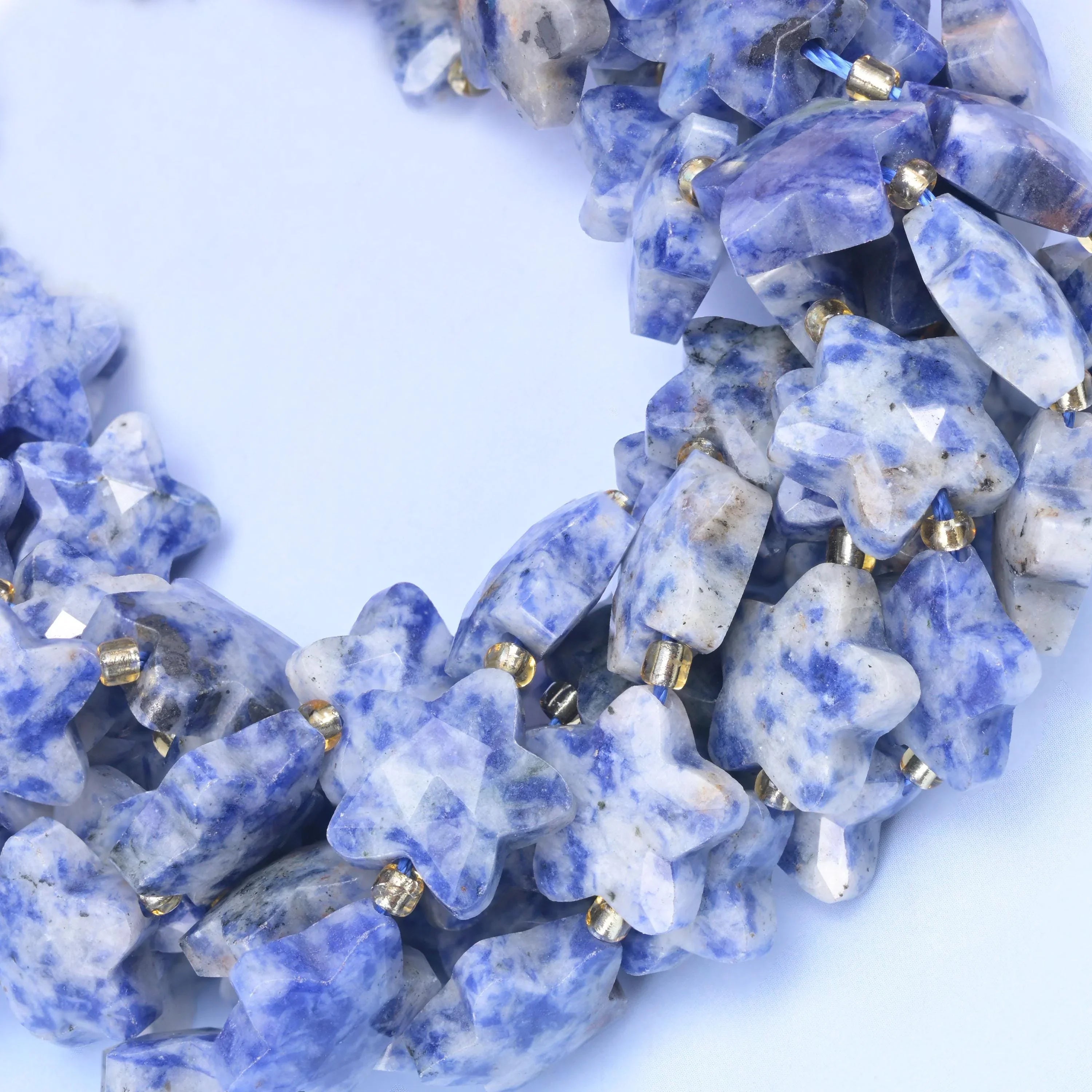 Blue Spot Jasper Faceted Star Beads Size 14mm Jewelry Making 15.5 Inch Strand
