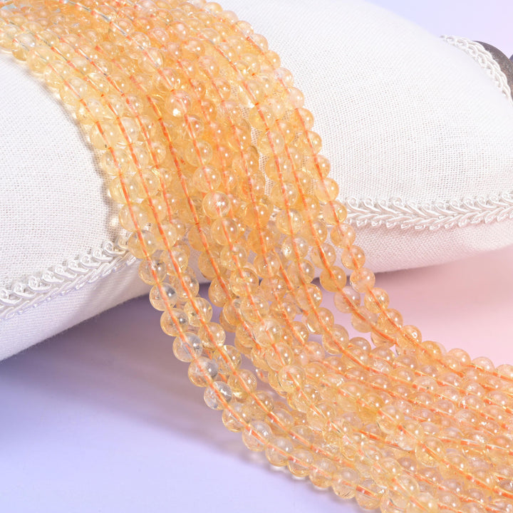 Citrine Smooth Round Beads 6mm 8mm 10mm 12mm Jewelry Making 15.5 Inch Strand