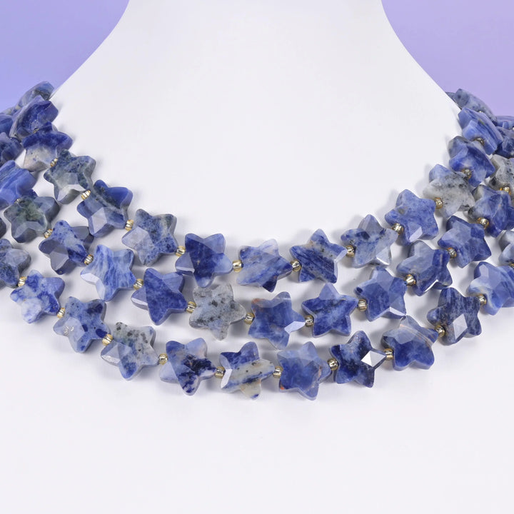 Blue Sodalite Faceted Star Beads Size 14mm Jewelry Making 15.5 Inch Strand