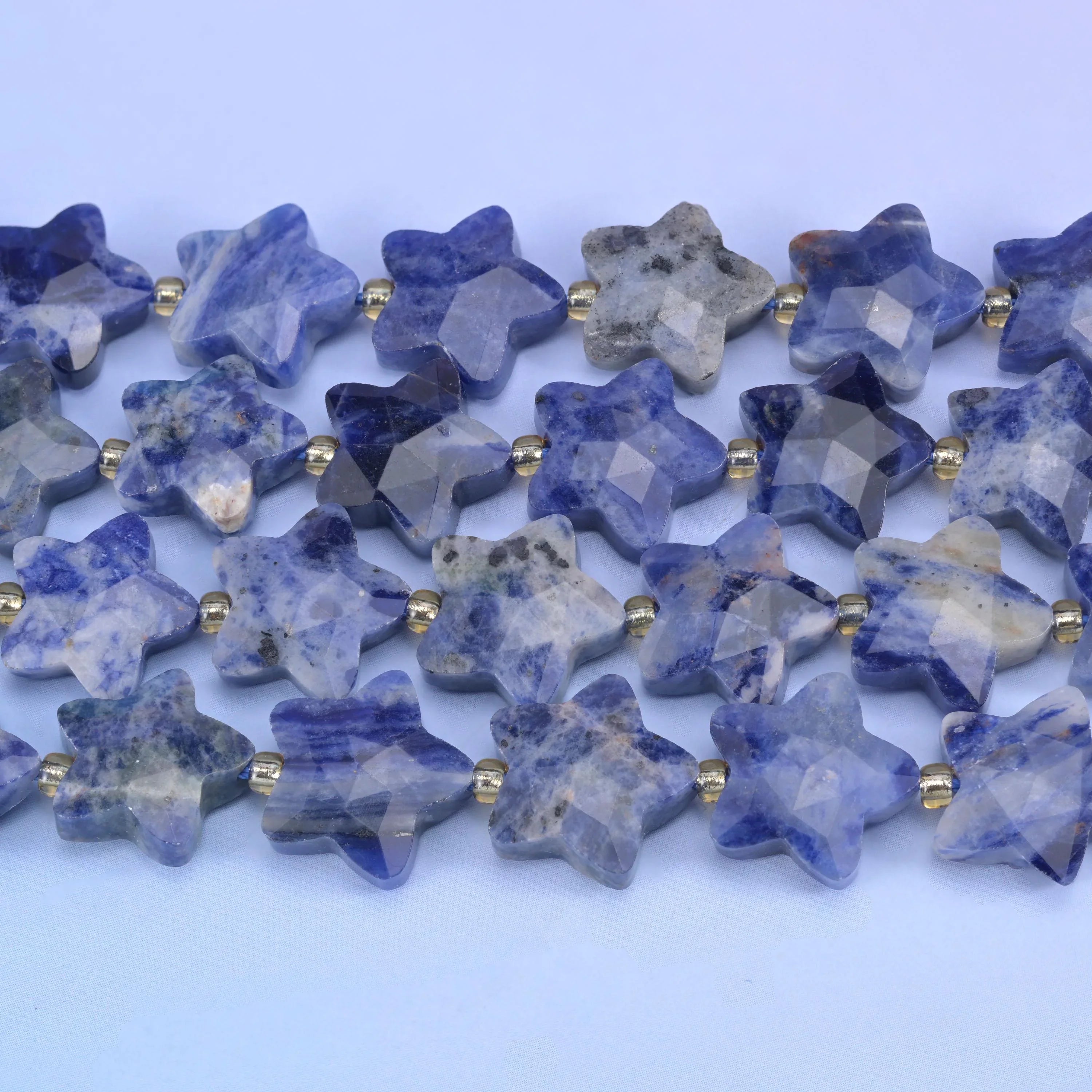Blue Sodalite Faceted Star Beads Size 14mm Jewelry Making 15.5 Inch Strand