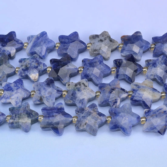 Blue Sodalite Faceted Star Beads Size 14mm Jewelry Making 15.5 Inch Strand