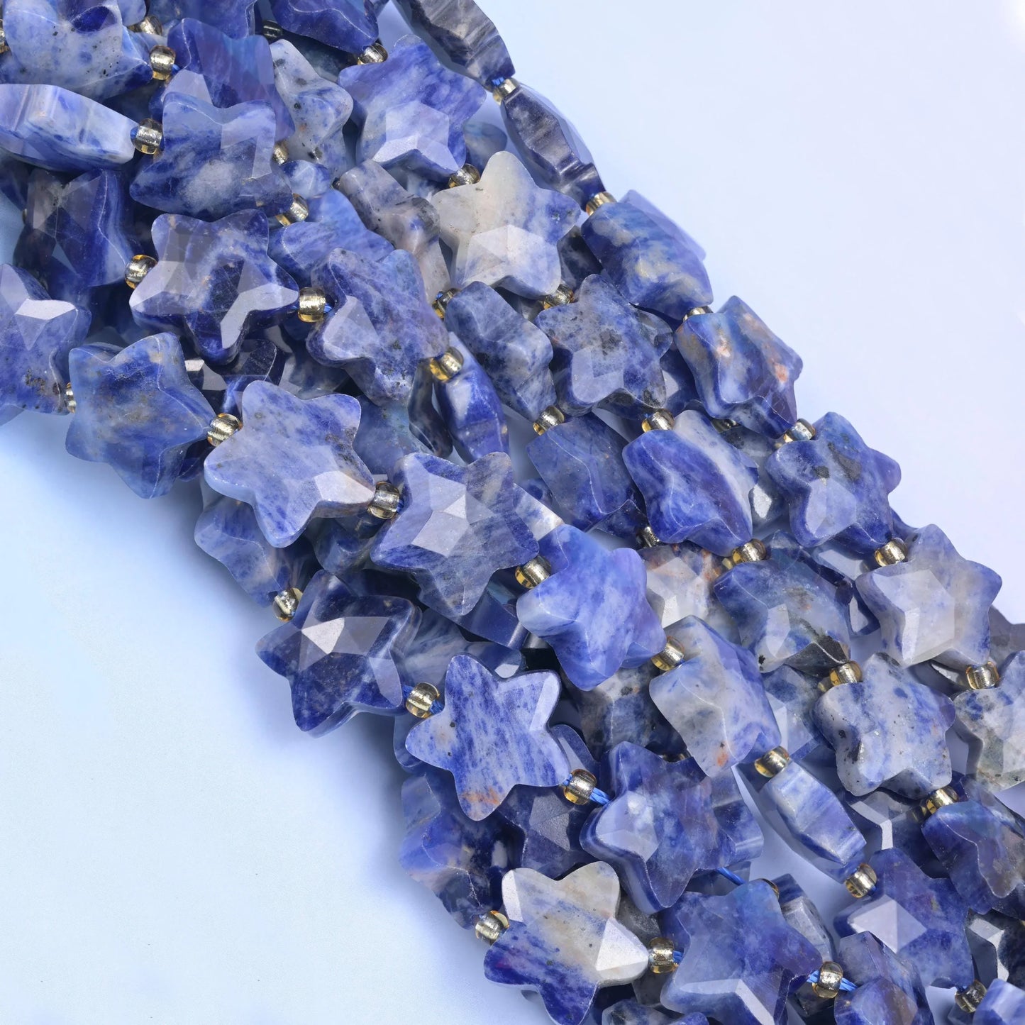Blue Sodalite Faceted Star Beads Size 14mm Jewelry Making 15.5 Inch Strand