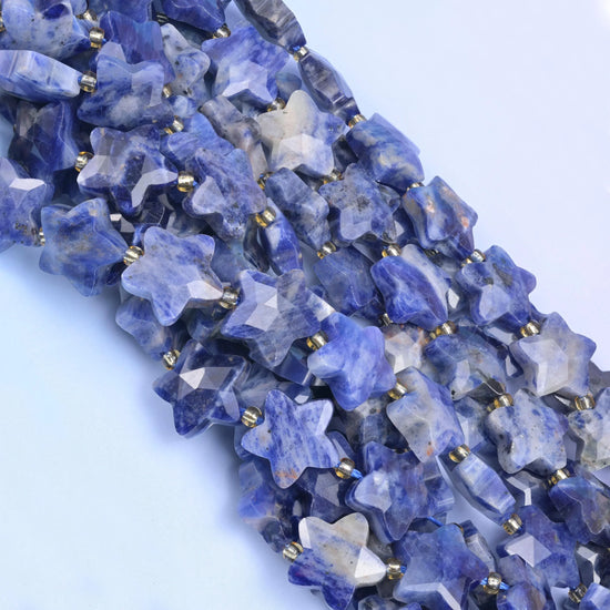 Blue Sodalite Faceted Star Beads Size 14mm Jewelry Making 15.5 Inch Strand