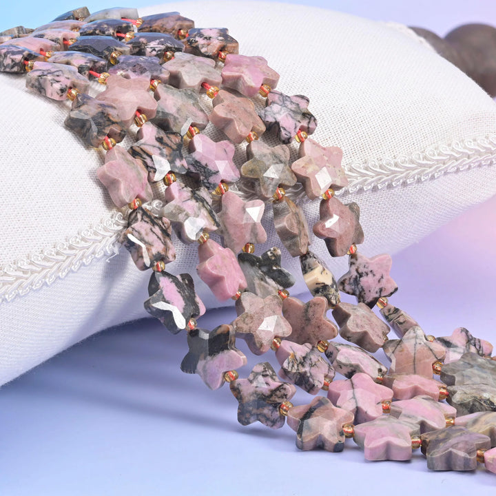 Rhodonite Faceted Star Beads Size 14mm Jewelry Making 15.5 Inch Strand