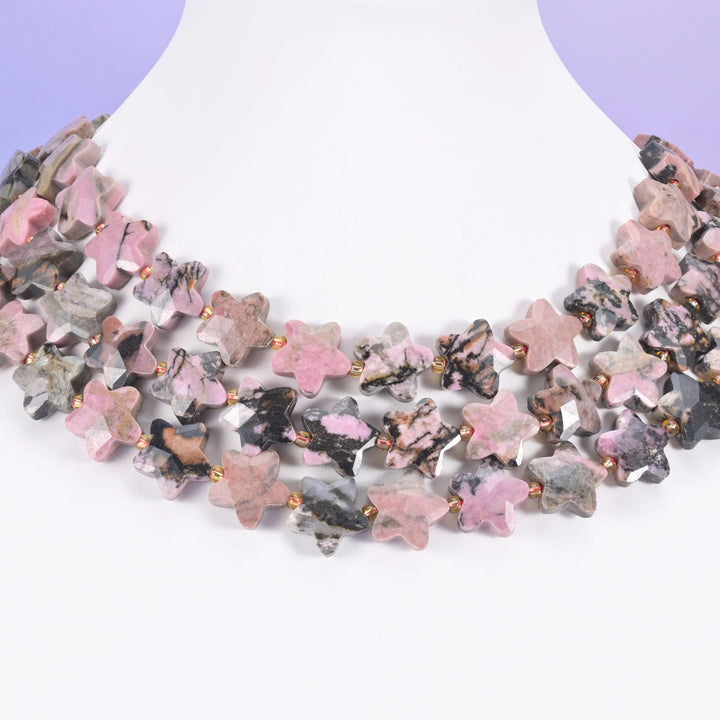 Rhodonite Faceted Star Beads Size 14mm Jewelry Making 15.5 Inch Strand