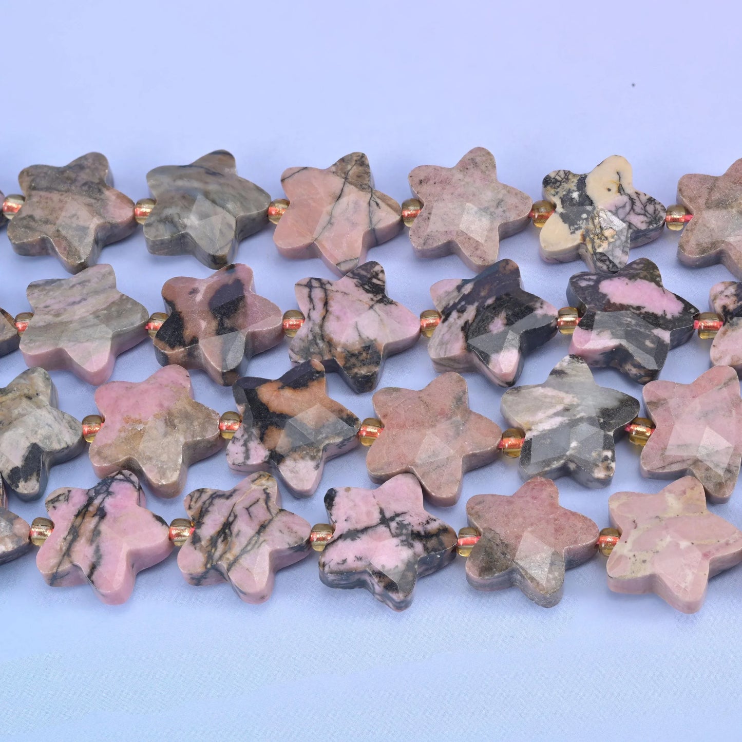 Rhodonite Faceted Star Beads Size 14mm Jewelry Making 15.5 Inch Strand