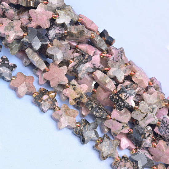 Rhodonite Faceted Star Beads Size 14mm Jewelry Making 15.5 Inch Strand