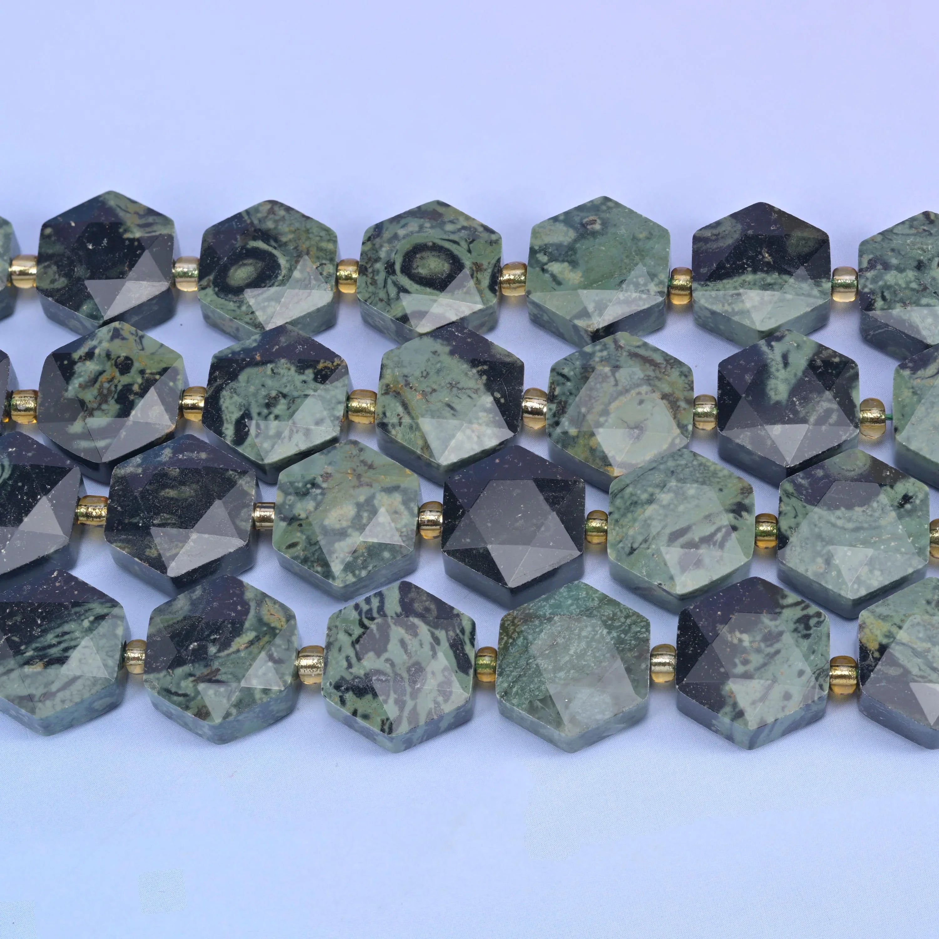 Kambaba Jasper Flat Faceted Hexagon Beads Size 12mm Jewelry Making 15.5 Inch Strand