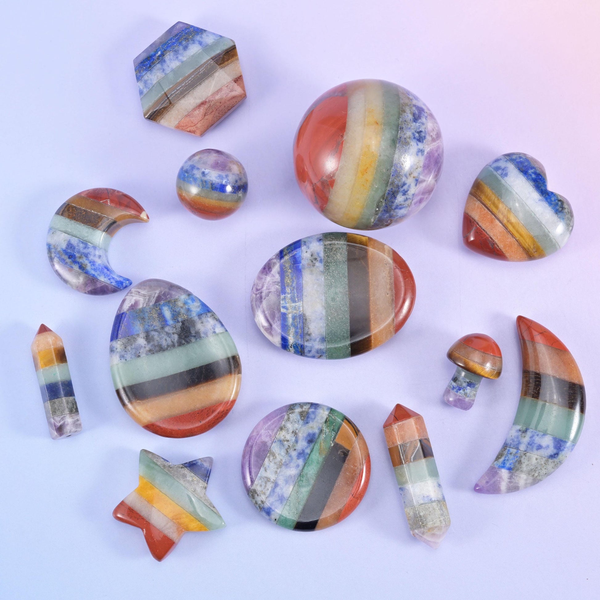 Chakra Crystal Heart Sphere Moon Carving Worry Stone Pocket Stone DIY Jewelry Gifts