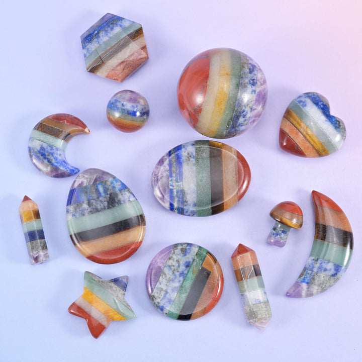Chakra Crystal Heart Sphere Moon Carving Worry Stone Pocket Stone DIY Jewelry Gifts