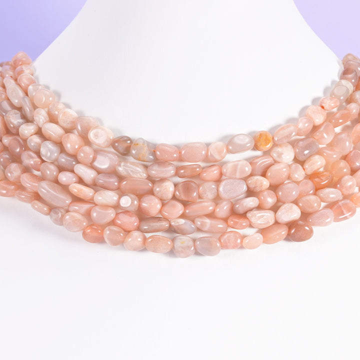 Peach Moonstone Pebble Nugget Beads 6-8mm Jewelry Making 15.5 Inch Strand