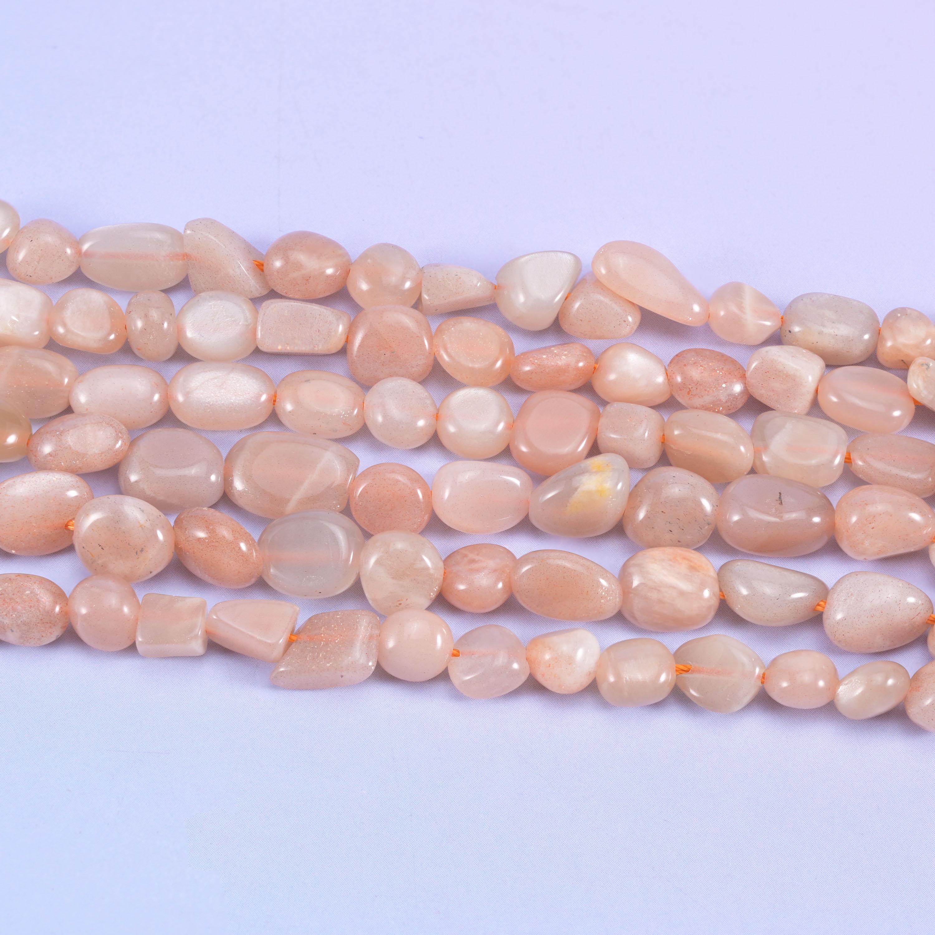 Peach Moonstone Pebble Nugget Beads 6-8mm Jewelry Strand