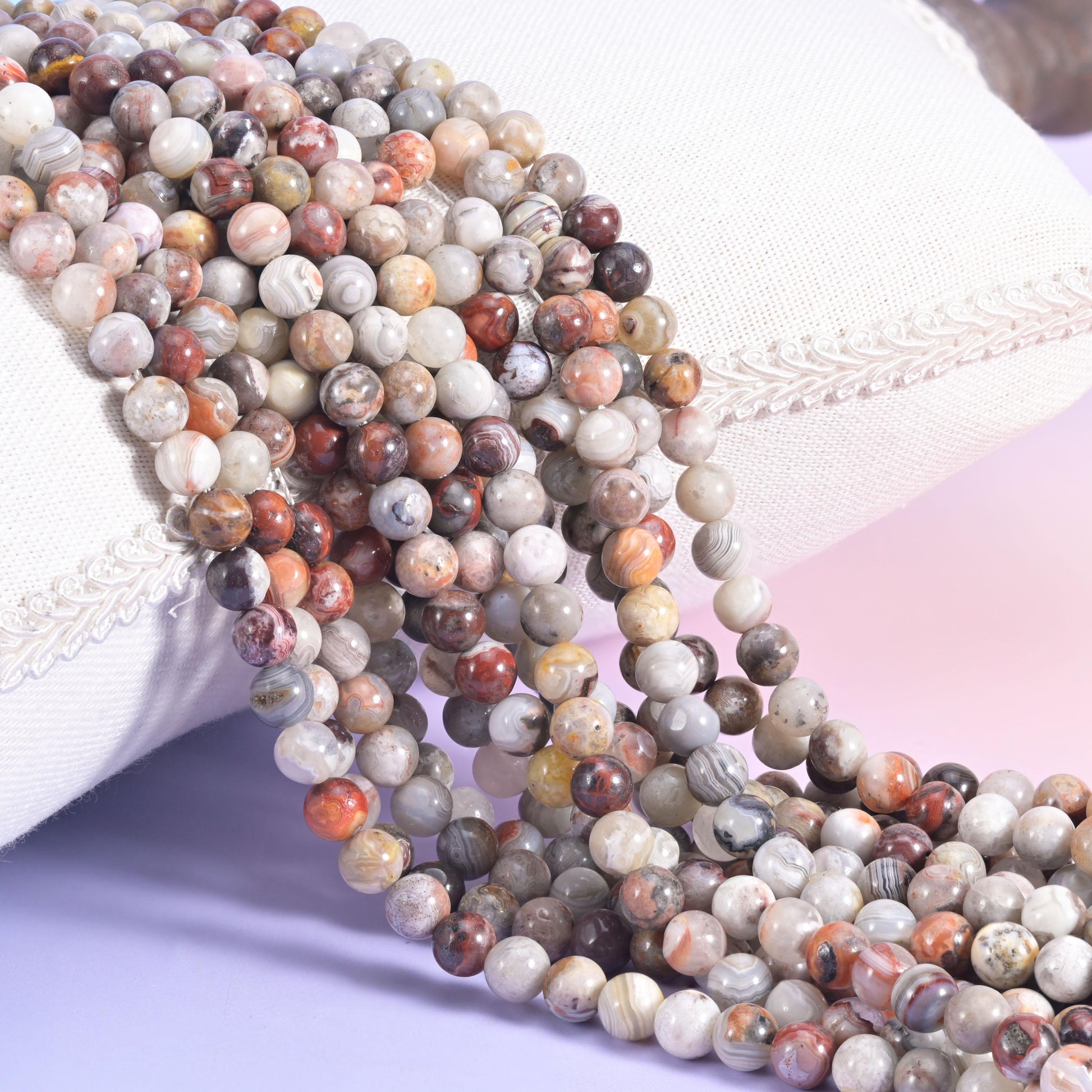 Mexican Crazy Agate Smooth Round Beads 6mm 8mm 10mm Jewelry Making 15.5 Inch Strand