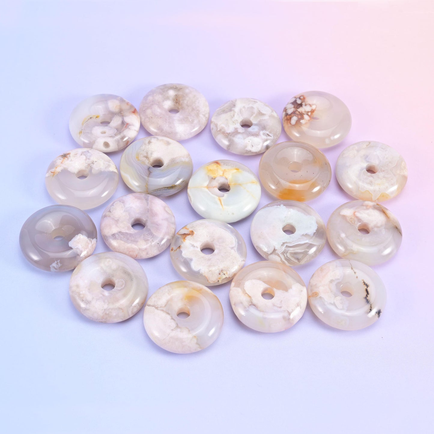 Sakura Flower Agate Crystal Donuts Size 30-42mm DIY Crystal Pendant Size 19-24mm Pocket Stones