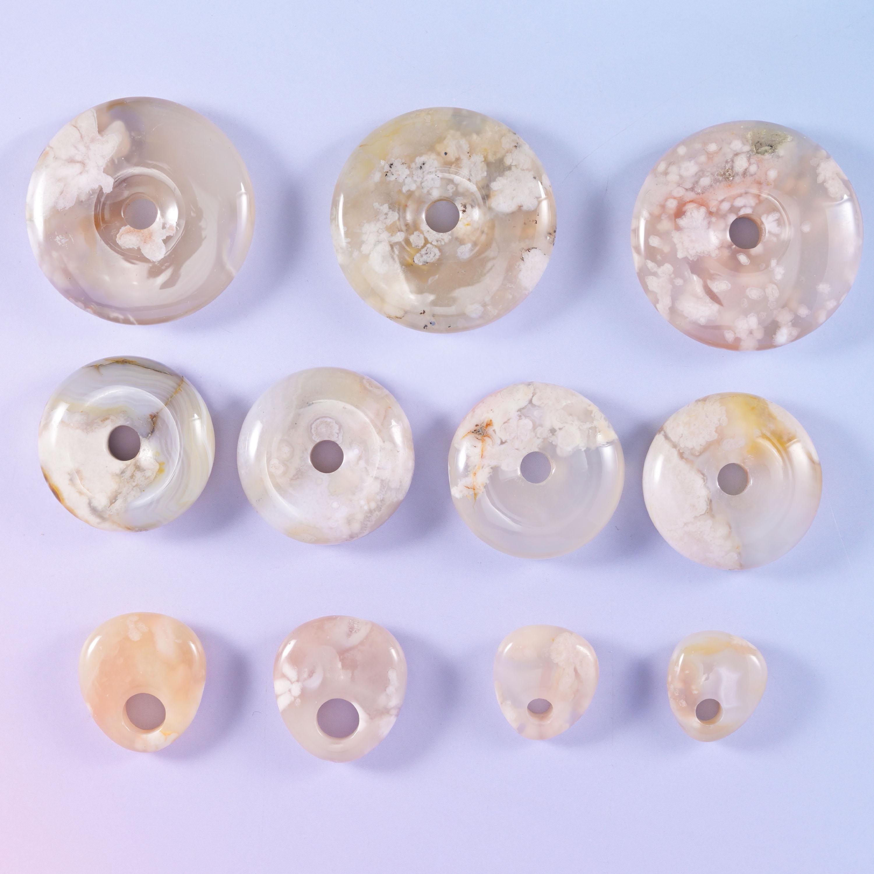 Sakura Flower Agate Crystal Donuts Size 30-42mm DIY Crystal Pendant Size 19-24mm Pocket Stones