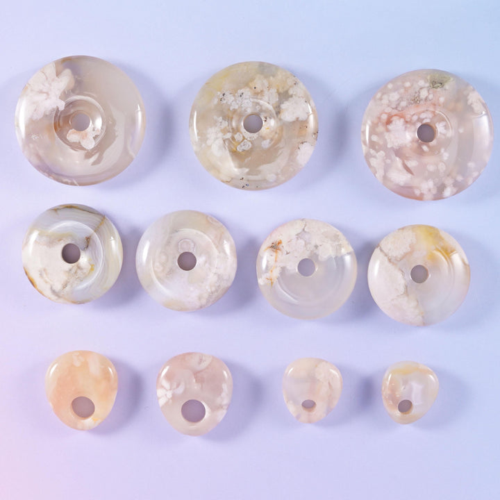 Sakura Flower Agate Crystal Donuts Size 30-42mm DIY Crystal Pendant Size 19-24mm Pocket Stones