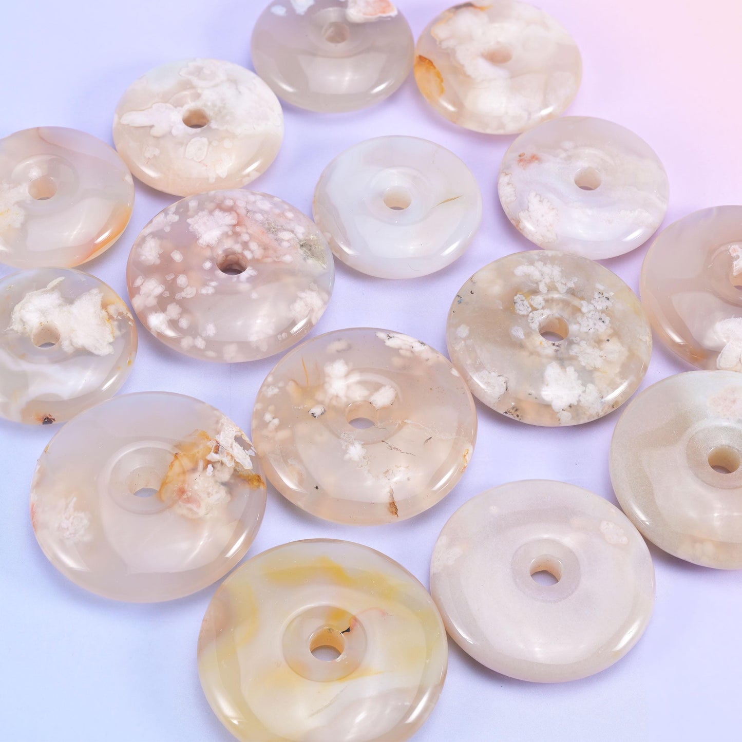 Sakura Flower Agate Crystal Donuts Size 30-42mm DIY Crystal Pendant Size 19-24mm Pocket Stones