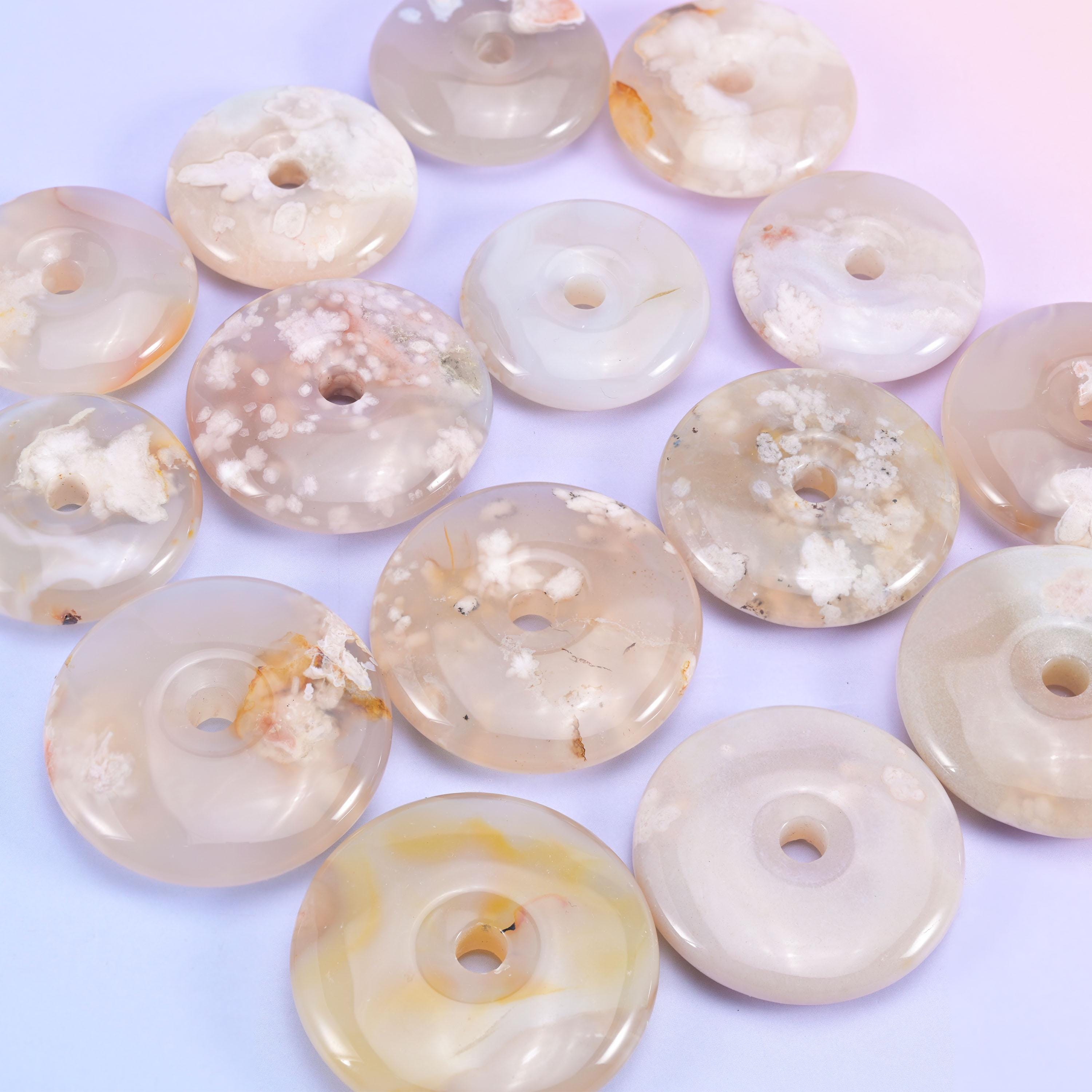 Sakura Flower Agate Crystal Donuts Size 30-42mm DIY Crystal Pendant Size 19-24mm Pocket Stones