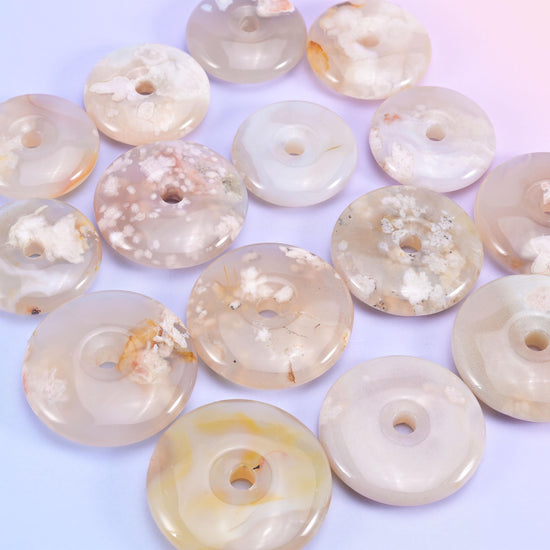 Sakura Flower Agate Crystal Donuts Size 30-42mm DIY Crystal Pendant Size 19-24mm Pocket Stones